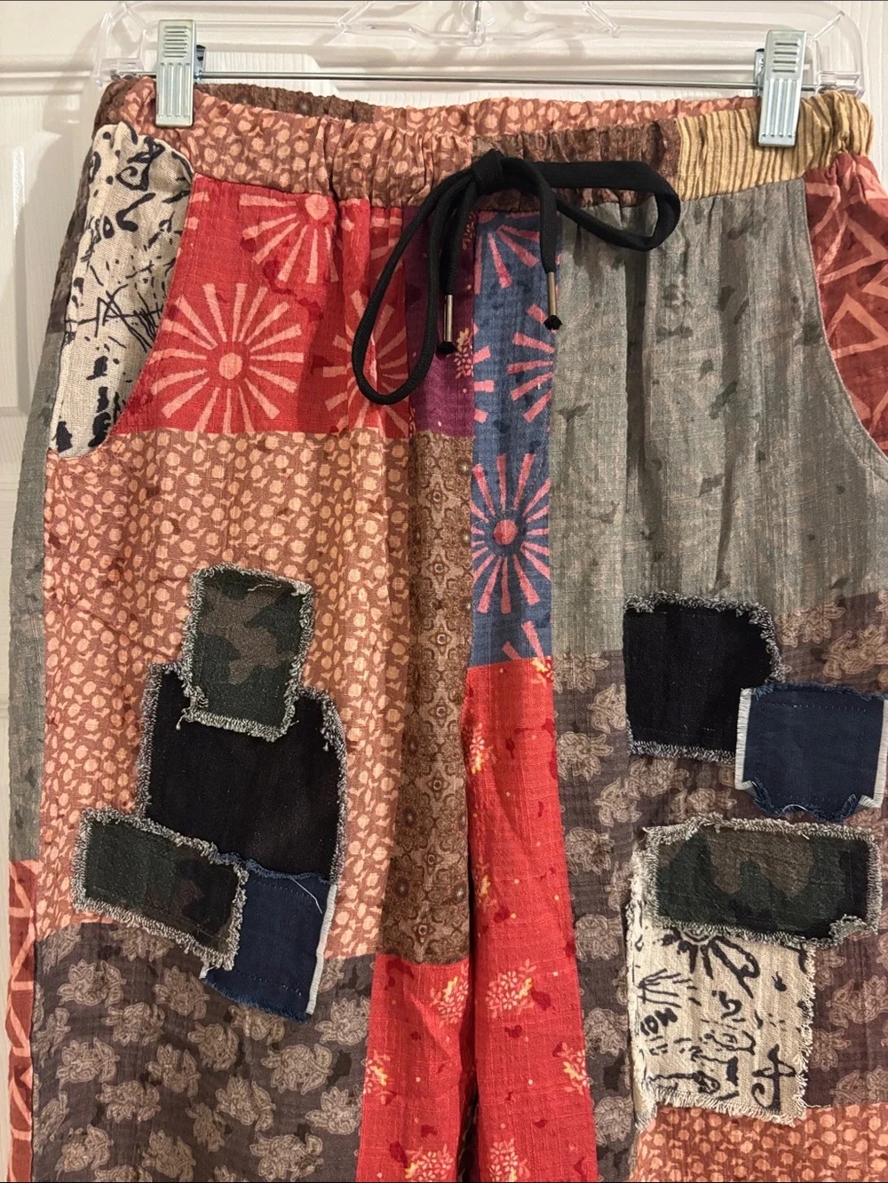 Patchwork Boho Drawstring Pants - Multicolor - Picture 2 of 6